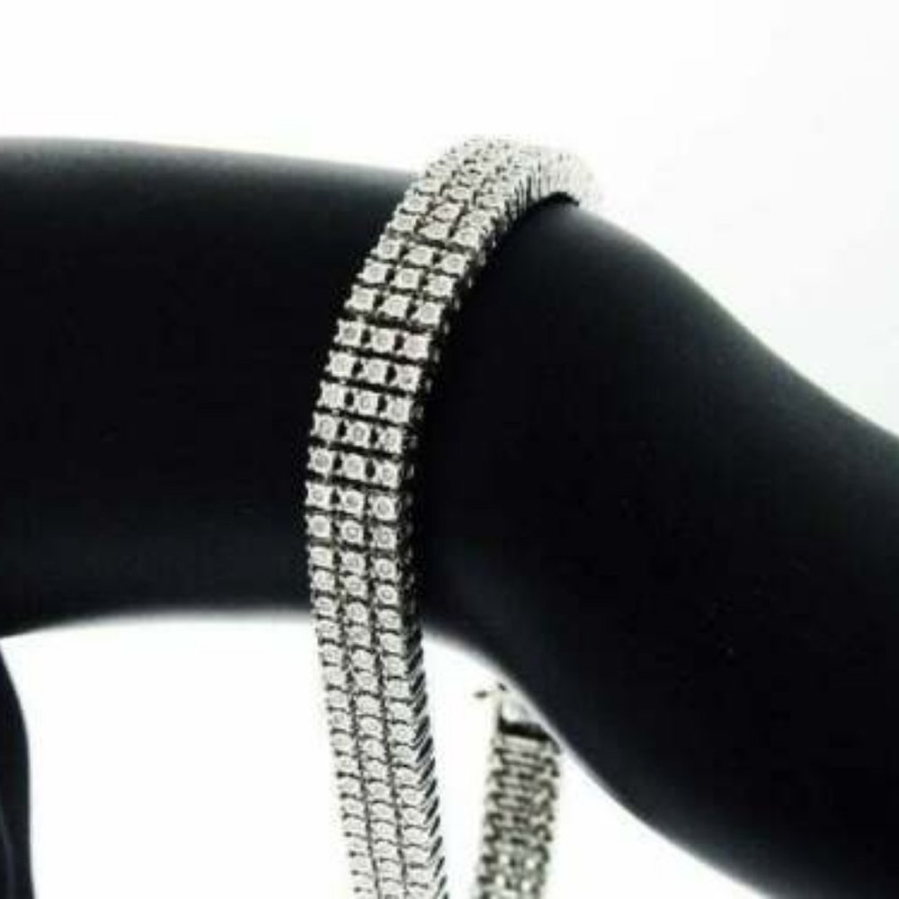 Gold finish 1.75CT 3 Rows White genuine Diamonds 3 rows Tennis Bracelet - Picture 2 of 6